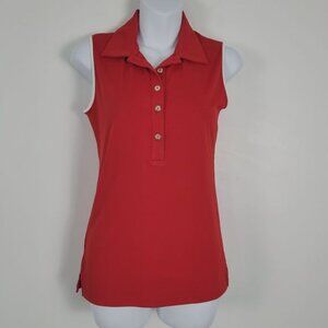 Catherine Wingate Red Sleeveless Half‎ Button Golf Polo